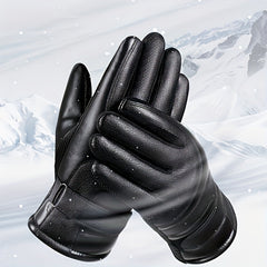 Warm Leather Cycling Gloves Men's Thickened Coldproof Windproof Touchable