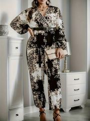 Baroque Print Lantern Sleeve Jumpsuit