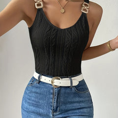 Solid Chain Knitted Tank Top Sleeveless Casual Tank Top