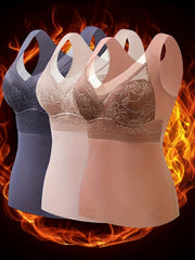 3pcs Lace Thermal V Neck Sleeveless Top Women's Lingerie