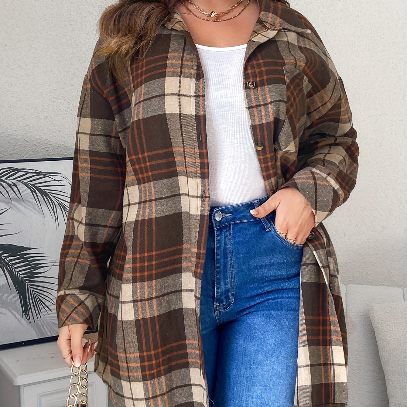 Plaid Print Button Up Shirt Top