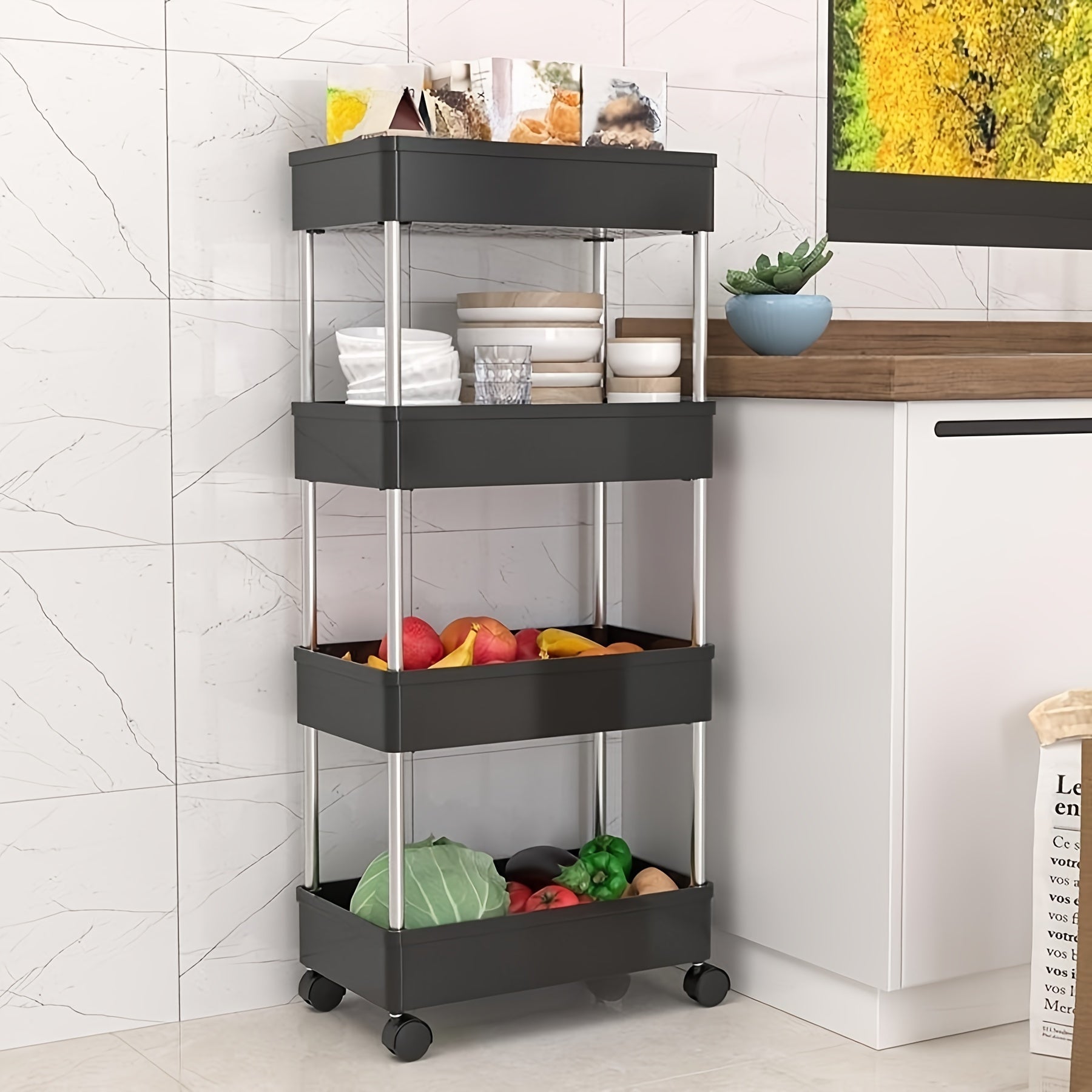 4-Tier Rolling Cart Slim Organizer Space Saving Room Decor