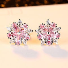 Cherry Blossoms Zircon Stud Earrings For Women Girls Dainty Jewelry