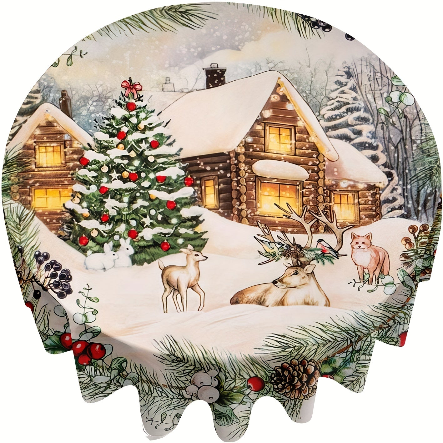 Polyester Tablecloth Merry Christmas Table Cover Christmas Tree Elk Pattern