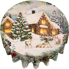 Polyester Tablecloth Merry Christmas Table Cover Christmas Tree Elk Pattern
