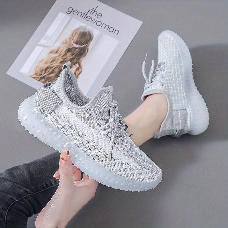 Women's Lightweight Knit Sports Shoes Lace Up Low Top Running Shoes