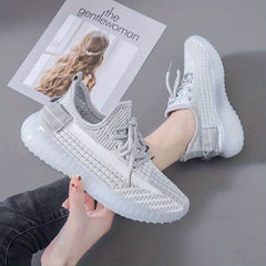 Women's Lightweight Knit Sports Shoes Lace Up Low Top Running Shoes