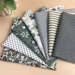7pcs Gray Cotton Fabric Sewing Patchwork Fat Quarters Bundle DIY Craft Material