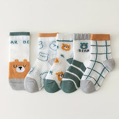 5 Pairs Boys Bear Crew Socks Comfortable Sport Socks for Kids