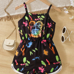 Toddler Girls Figure Graphic Contrast Binding Cami Romper Jumpsuit