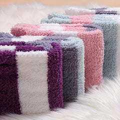 Colorblock Striped Socks Warm & Comfy Fuzzy Five Fingers Stockings