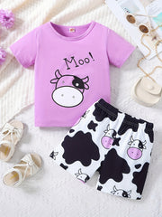 2pcs Girl's Sets Cow Print Shorts Suit Kids Summer Clothes