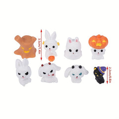 8pcs Halloween Mini Ornaments Rabbit Ghost Cat Dollhouse Toy