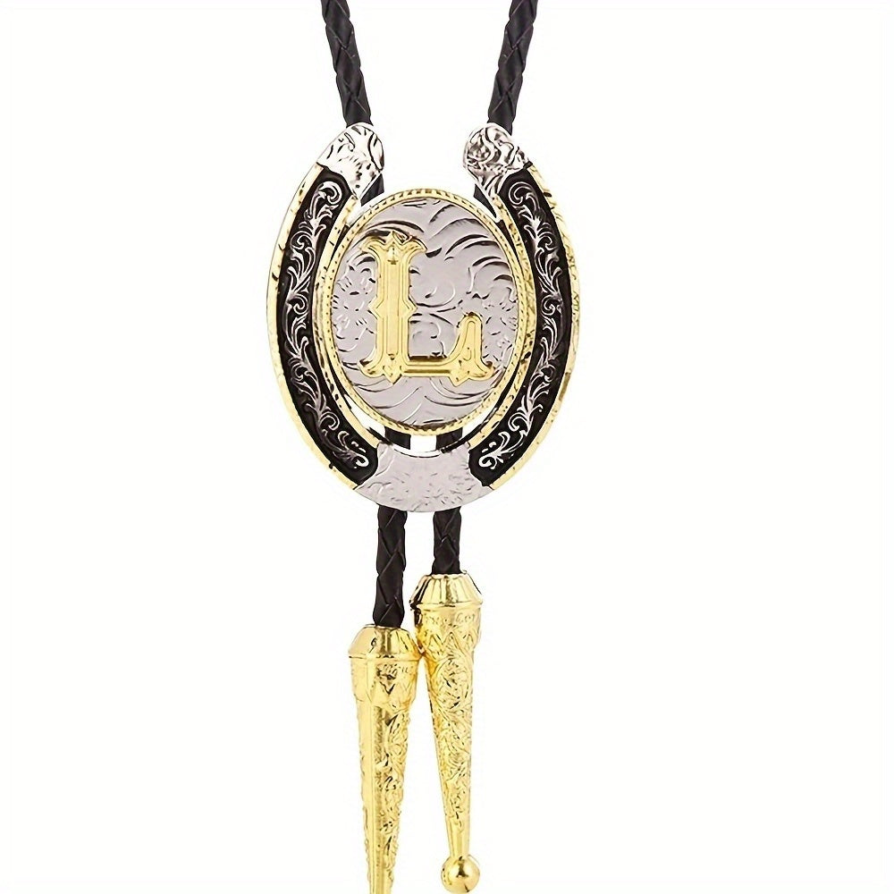 Golden L Letter Western Cowboy Bolo Tie