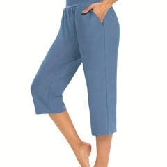 Elastic Waist Pocket Cropped Pants Casual Stretchy Stylish Pants