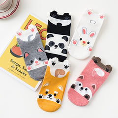5 Pairs Cartoon Cat Ankle Socks Women's Stockings