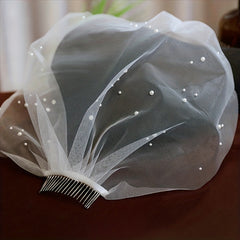 Short Bridal Head Veil Faux Pearl Comb Photography Accessory