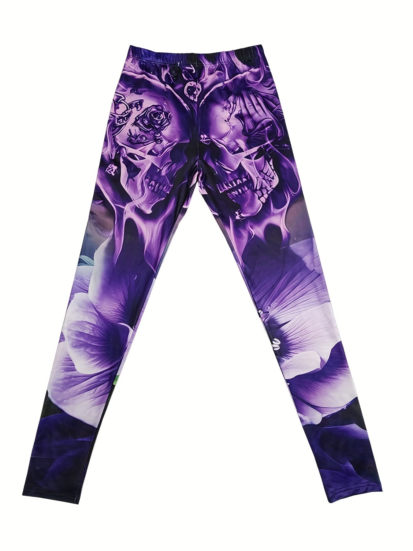 Skull Print Skinny Leggings Vintage Retro Stretchy Leggings