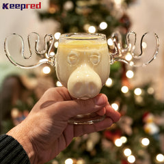 1pc Reindeer Wine Glass 240ml 8.4oz Clear Christmas Decorations