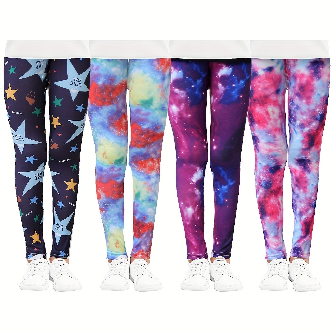 4 Packs Girls Starry Sky Pattern Leggings Stretch Sport Pants