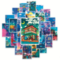 50pcs Anime Street Night View Doodle Stickers Waterproof Decals DIY Fun