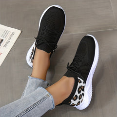 Leopard Knit Sports Shoes Low Top Running Casual Tennis Sneakers