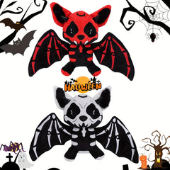Halloween Skeleton Bat Plush Toy with Orange Wings Soft Stuffed Animal Red