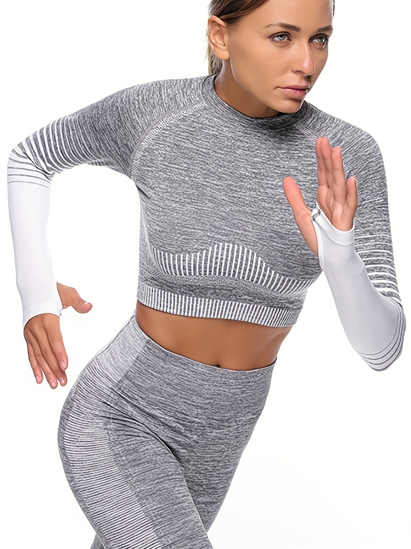 Women's Activewear 3 Long Sleeves T Shirts Round Neck Mid Stretch Thumb Hole