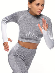 Women's Activewear 3 Long Sleeves T Shirts Round Neck Mid Stretch Thumb Hole