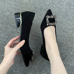 Women's Rhinestone Pointed Toe Low Heel Slip On Shoes