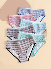 6 Pack Plus Size High Cut Striped Print Lace Briefs Set