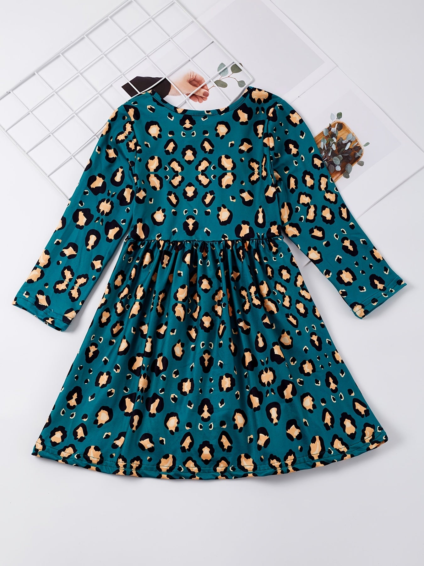 Leopard Print Long Sleeve Princess Dress for Girls