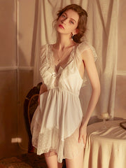 Polka Dot NightDress V Neck Backless Pajama Dress