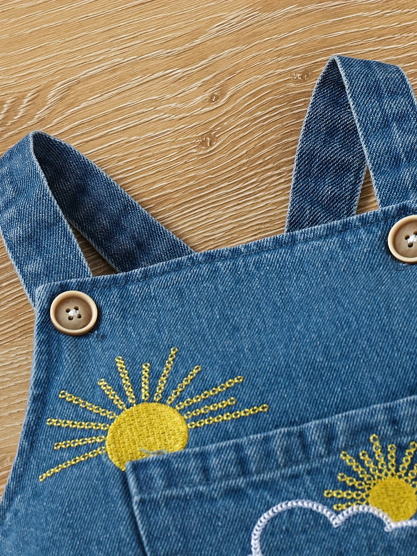Baby Boys Casual Cloud And Sun Embroidered Denim Overalls Summer Baby Clothes