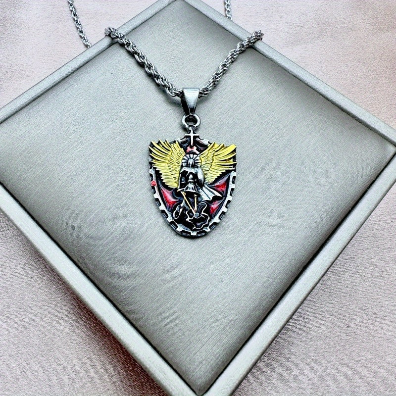 Men's Stainless Steel Saint Michael Pendant Necklace