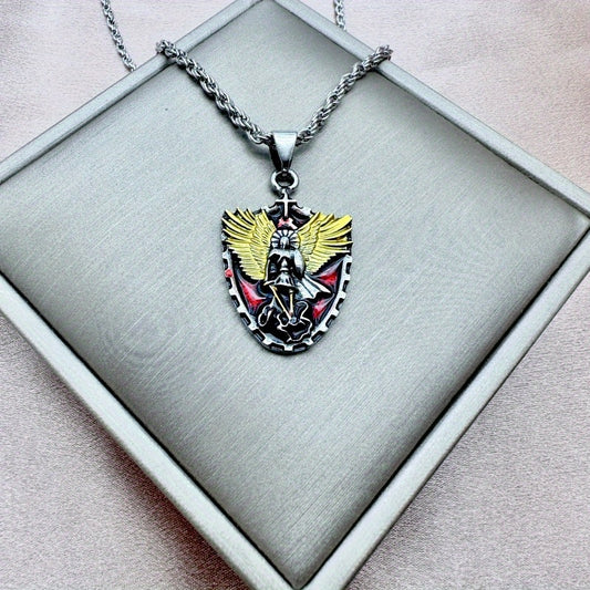 Men's Stainless Steel Saint Michael Pendant Necklace