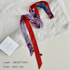 Flower Print Double Sided Long Ribbon Neckerchief Satin Twilly Scarf