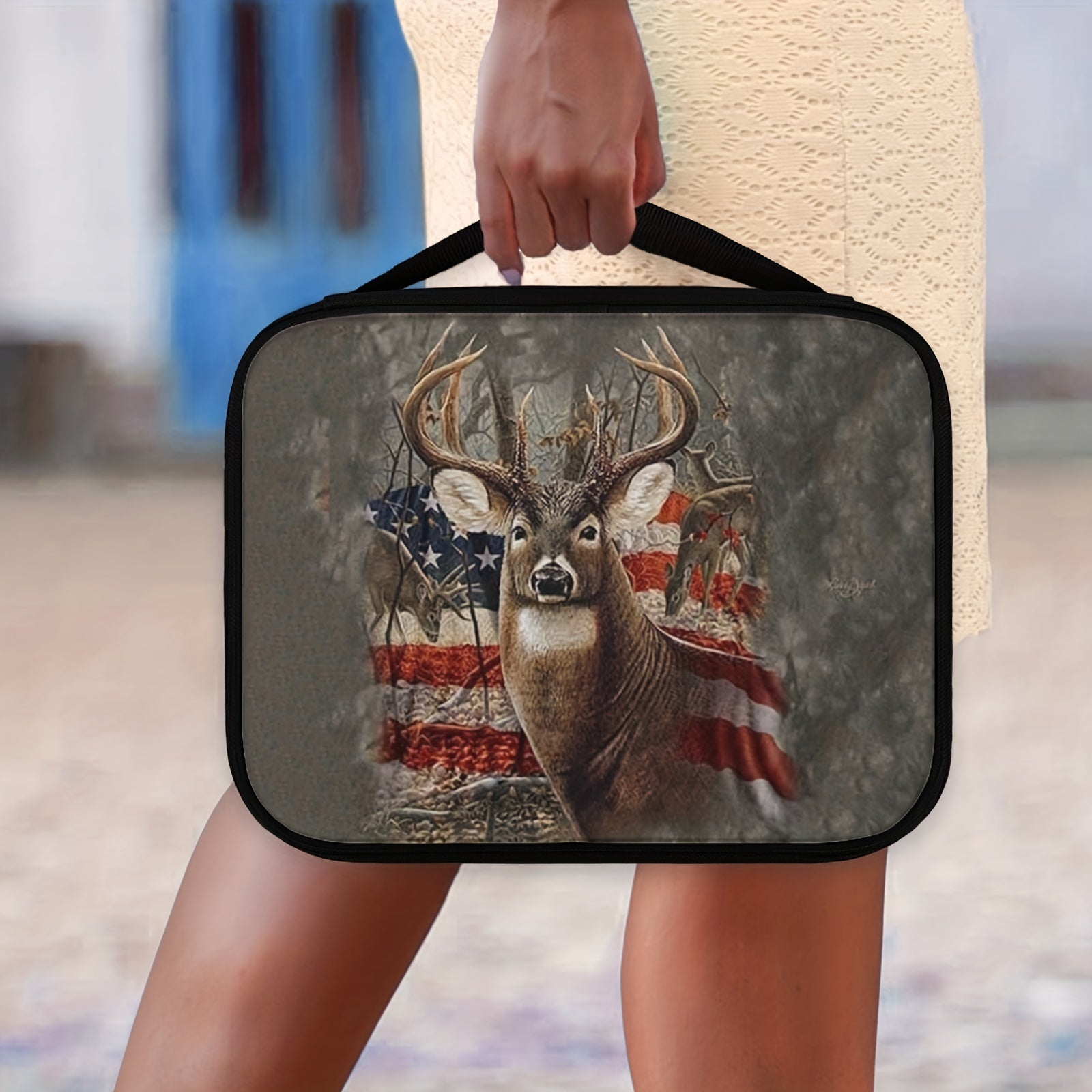 American Camo Deer Print Bible Cover, Large Zipper Bag with Handles