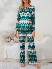 Geometric Print Pajama Set Long Sleeve Top & Pants