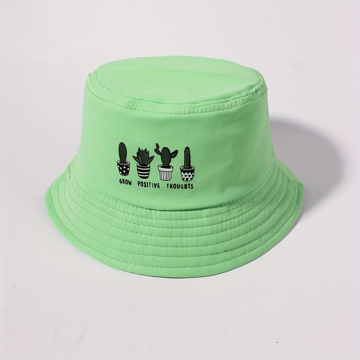 Cactus Print Bucket Hat Green Fisherman Cap Casual Basin Hat