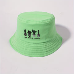 Cactus Print Bucket Hat Green Fisherman Cap Casual Basin Hat