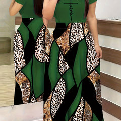 Colorblock Leopard & Paisley Print Maxi Dress
