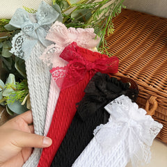 5 Pairs Girls Lace Bow Knit High Socks for Autumn/Spring