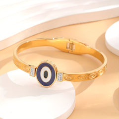 Evil Eye Detail & CZ Round Bangle Bracelet For Girls