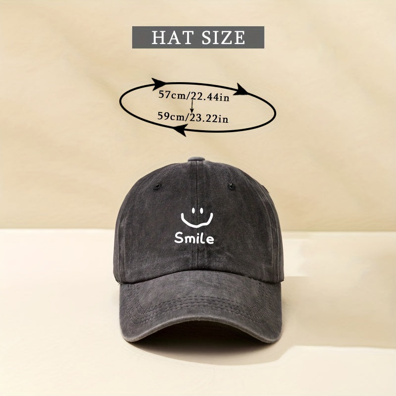 Smiling Face Print Baseball Cap Distressed Cotton Dad Hat