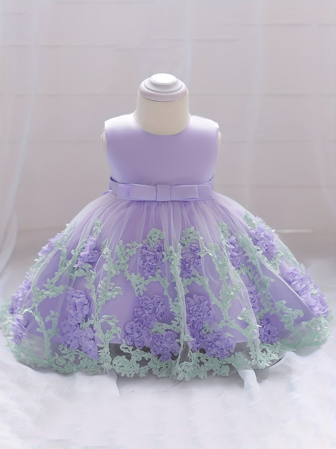 Baby Girls Floral Embroidery Mesh Sleeveless Princess Dress