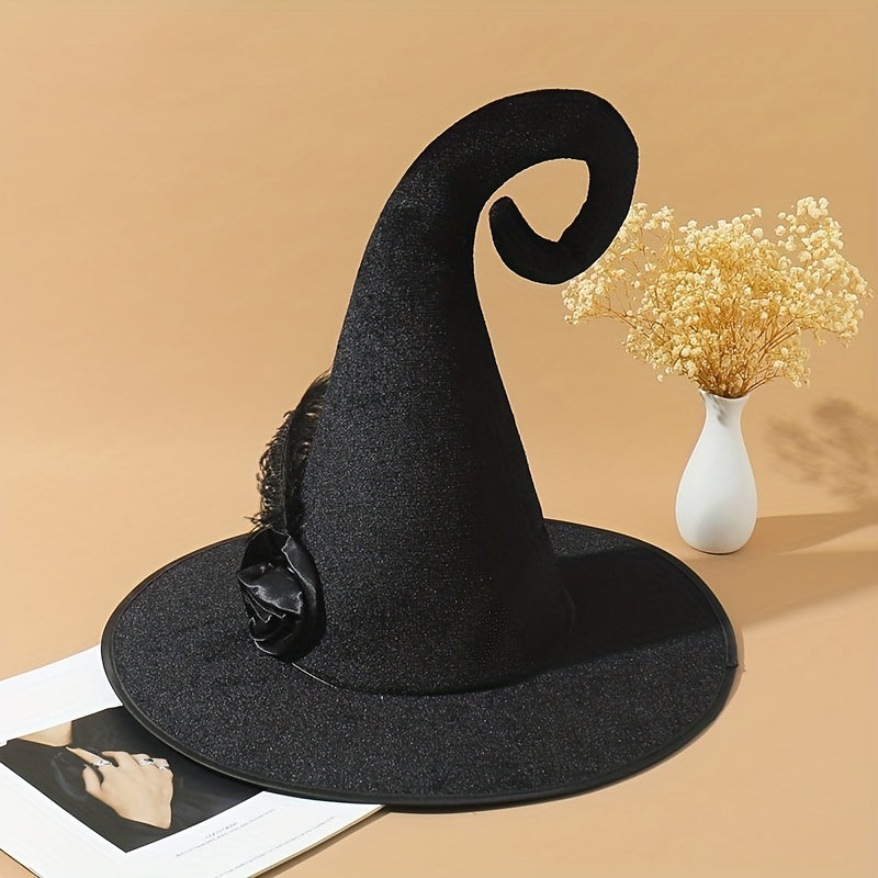 Halloween Witch Hat Feather Rose Decor Magic Wizard Hat