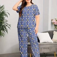 Floral Print Pajama Set Women's Short Sleeve Top & Pants