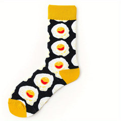 Cartoon Food Print Socks & Funny Mid Tube Socks Women's Stockings & Hosiery