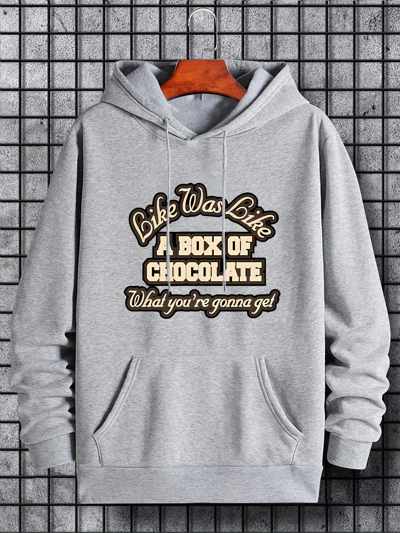 Men's Chocolate Print Hoodie, Drawstring Sweatshirt